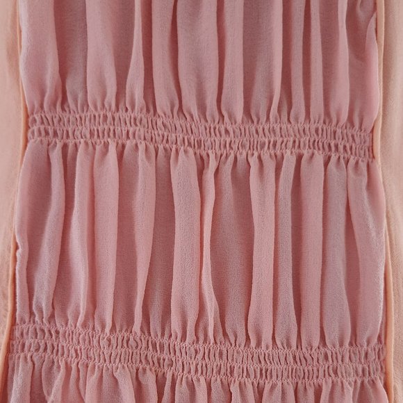 Sundance Boho shirred front drop waist orange grapefruit 100% silk Dress Sz 4 - Picture 3 of 7